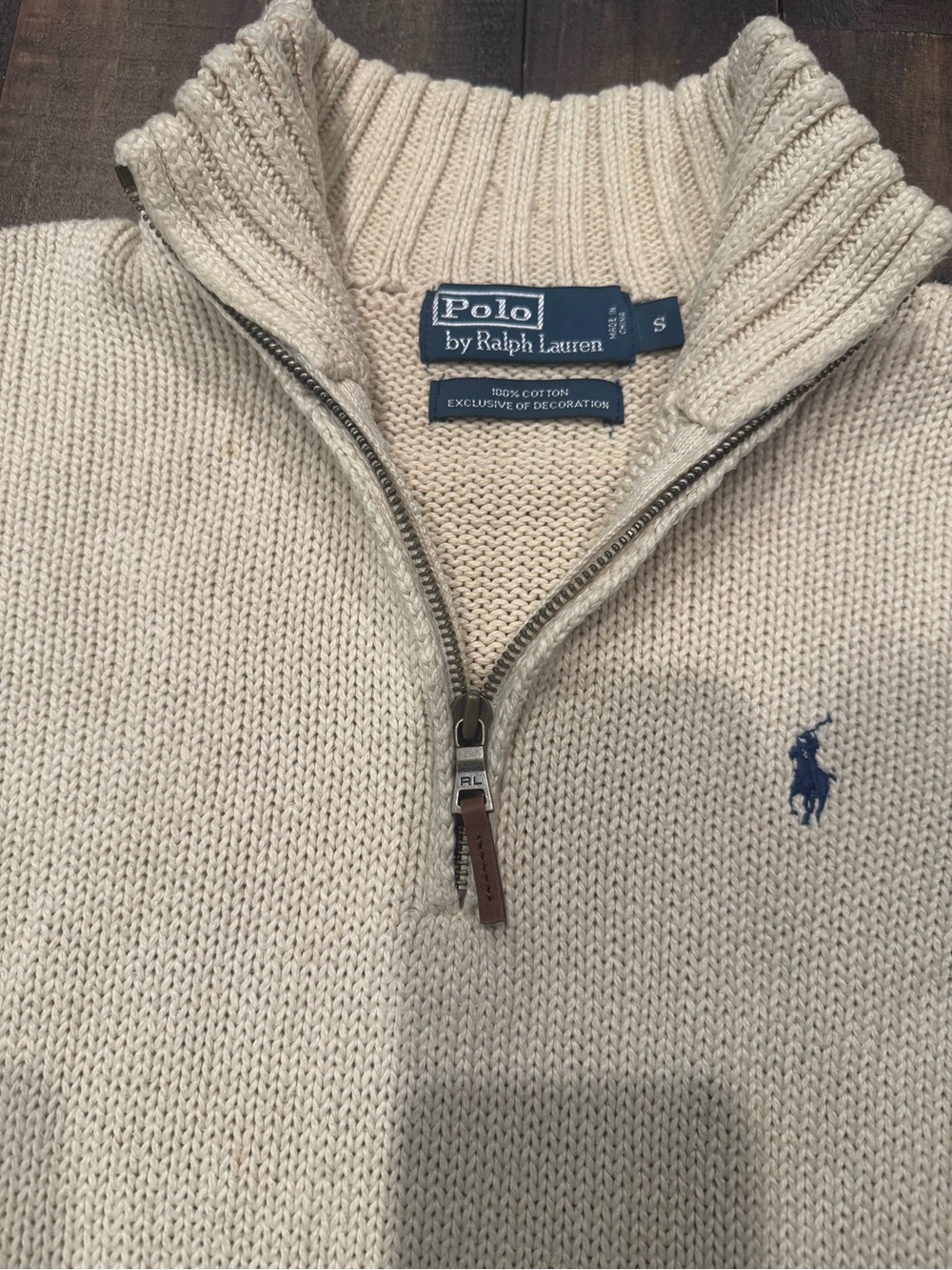 Polo by Ralph Lauren Men’s Cream Zip-Neck Sweater with Navy Pony - Picture 6 of 10